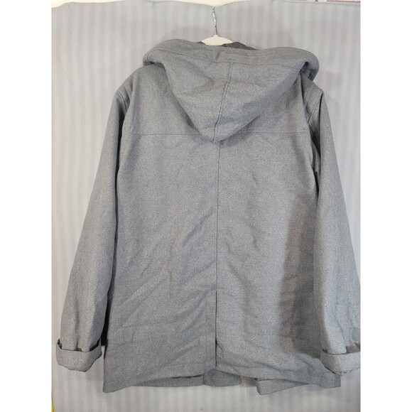Carbon Wool Blend Coat Size Xl Gray Hooded Lined Pockets Long Button Front - Picture 5 of 11
